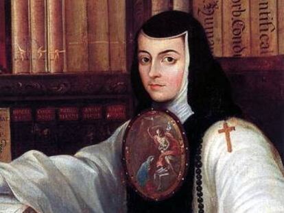 Fragmento del retrato de Sor Juana Inés de la Cruz, Miguel Cabrera, ca. 1750.