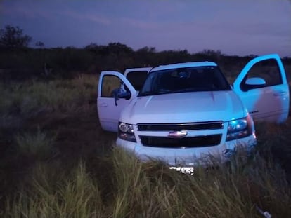 Camioneta en la que viajaba el secretario de Gobierno de Tamaulipas, Héctor Villegas.