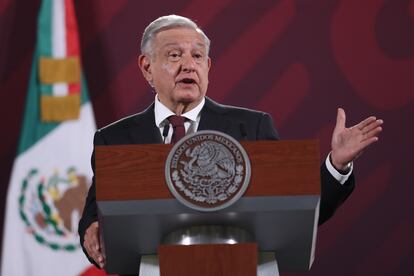 Andrés Manuel López Obrador durante la conferencia matutina en Palacio Nacional.