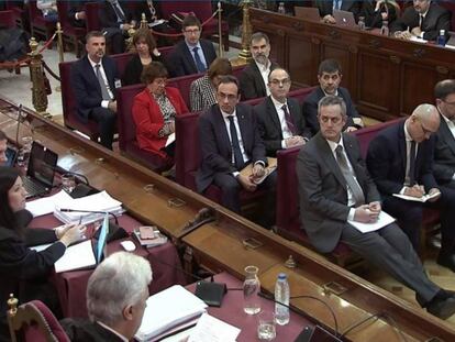 Los entonces acusados durante la segunda jornada del juicio del 'procés'.