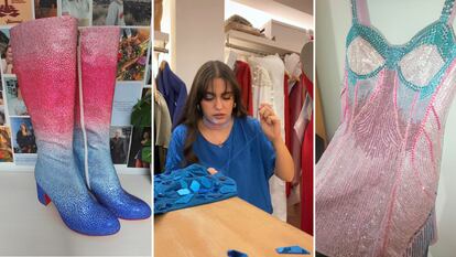 Las botas de Rebeca Romero, Mari Carmen Navas trabajando y detalle del vestido de Cristina Díaz para los próximos conciertos de Taylor Swift en Madrid.