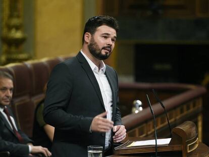 El portavoz de ERC, Gabriel Rufián, en una intervención en el Congreso el pasado 21 de marzo.