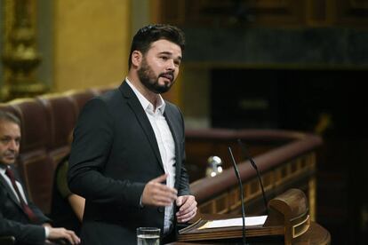 El portavoz de ERC, Gabriel Rufián, en una intervención en el Congreso el pasado 21 de marzo.