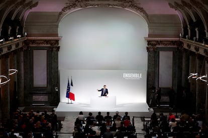 El presidente Macron, durante la rueda de prensa de este miércoles en París. 