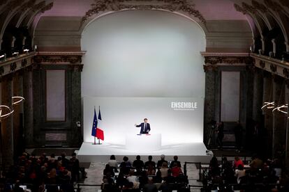 El presidente Macron, durante la rueda de prensa de este miércoles en París. 