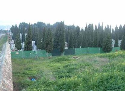 En primer plano, la zona donde reposan los restos de republicanos fusilados. Al fondo, el cementerio de Toledo.