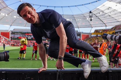 Xabi Alonso, este domingo, en su despedida del Bayer Leverkusen en el BayArena.