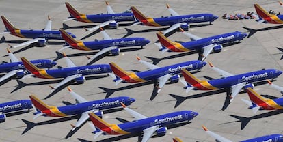 Aparatos Boeing 737 Max de Southwest Airlines, aparcados en California. 