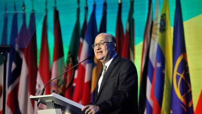 El presidente del Banco Interamericano de Desarrollo (BID), Ilan Goldfajn habla durante la Asamblea de Gobernadores del BID, en Cuidad de Panamá (Panamá), el año pasado.