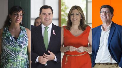 Teresa Rodríguez, Juanma Moreno, Susana Díaz y Juan Marín. 