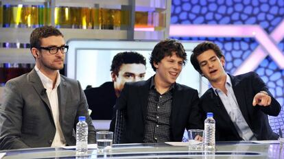 Justin Timberlake, Jesse Eisenberg y Andrew Garfield, durante su visita a 'El Hormiguero' en 2010 para promocionar 'La red social'. "Es un programa diseñado para humillarte", se quejaría después Eisenberg durante una entrevista en la televisión estadounidense.