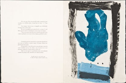 Obra de Joan Miró para el libro 'Paroles peintes V', que incluye grabados de Eduardo Chillida, Camille Bryen, Raoul Ubac, Bona de Mandiargues, Roberto Matta, Philippe Lepâtre, Antoni Tàpies y Wifredo Lam. Los grabados ilustran poemas. Tirada de 132 ejemplares.