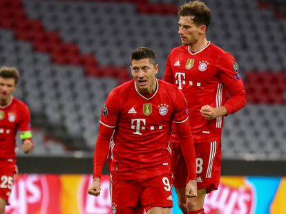 Lewandowski celebra un gol ante la Lazio en los octavos de final de la Champions League pasada.