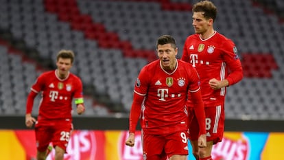 Lewandowski celebra su gol ante la Lazio