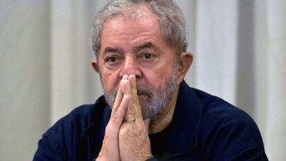 O ex-presidente Lula na reuni&atilde;o do PT, em S&atilde;o Paulo.