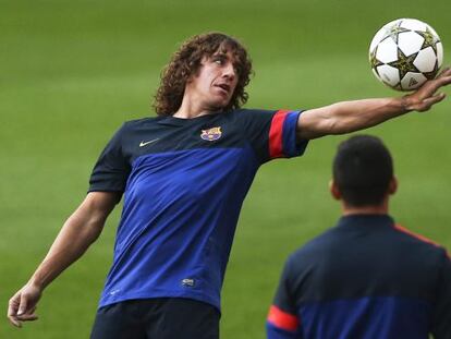 Puyol, durante un entrenamiento en Lisboa