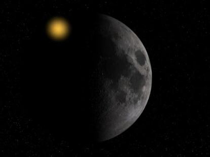 Simulación del impacto de una roca en la superficie de la Luna.