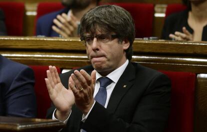 Carles Puigdemont avui al Parlament.