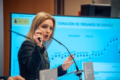 La directora general de la Organización Nacional de Trasplantes (ONT), Beatriz Domínguez-Gil, presenta el balance de actividad de donación y trasplantes de 2023, el 17 de enero de 2024 en Madrid.