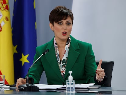 La portavoz del Gobierno y ministra de Política Territorial, Isabel Rodríguez, en la comparecencia posterior al Consejo de Ministros.