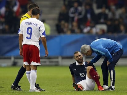 Benzema, lesionado ante Georgia.