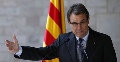 El presidente catal&aacute;n, Artur Mas, ayer durante la rueda de prensa ofrecida en el Palau de la Generalitat.