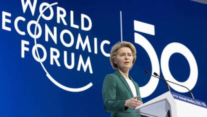 La presidenta de la Comisión Europea, Ursula von der Leyen, hoy en el Foro Económico Mundial en Davos. 