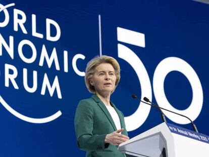 La presidenta de la Comisión Europea, Ursula von der Leyen, hoy en el Foro Económico Mundial en Davos. 