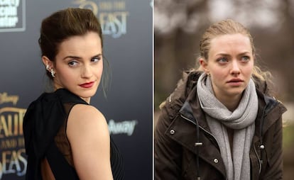 Las actrices Emma Watson y, a la derecha, Amanda Seyfried.