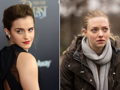 As atrizes Emma Watson, à direita, e Amanda Seyfried