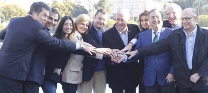 Imagen de los cabezas de lista del PP, a la que se sumaron Soto y Montero.