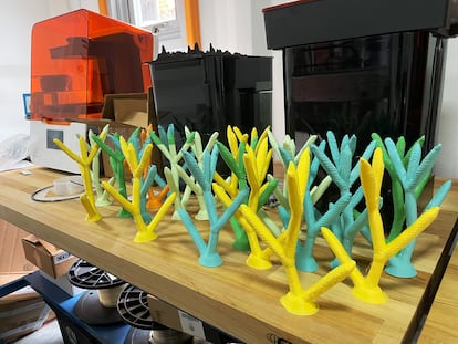 A series of 3D printed artificial corals.