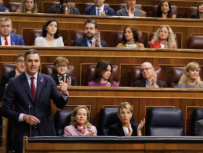 El presidente del Gobierno, Pedro Sánchez, interviene durante sesión de control al Gobierno, en el Congreso de los Diputados, a 8 de marzo de 2023.