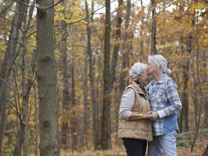 Dos mujeres en el bosque.