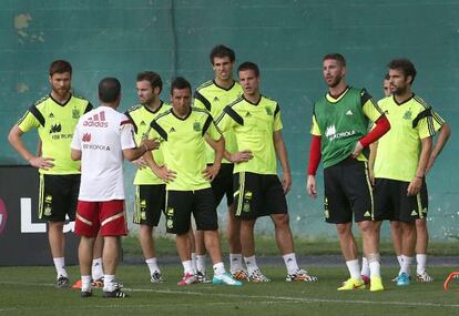 La selección española, en un entrenamiento.