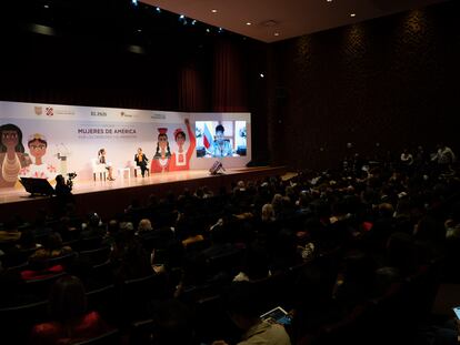 Claudia Sheinbaum, Pepa Bueno y Francia Márquez, durante el diálogo 'Mujeres de América por los derechos y el bienestar', en Ciudad de México, el 31 de mayo de 2023.