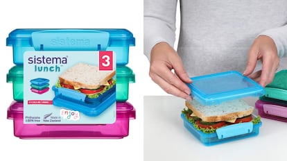 Este tipo de fiambreras infantiles son ideales para almacenar vario sándwiches gracias a su forma plana.