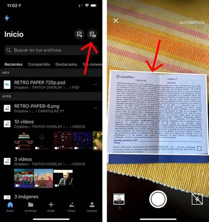 Escanear documentos en Dropbox.