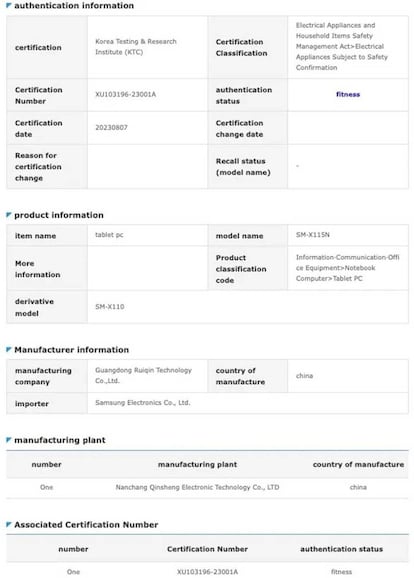 Datos tablet Samsung Galaxy Tab A9