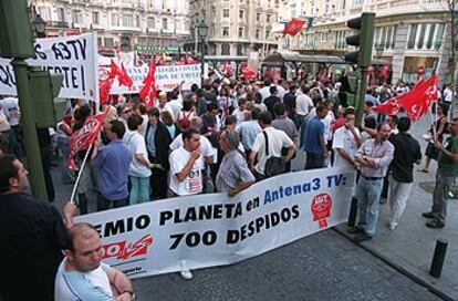 Protesta de trabajadores de Antena 3  en Madrid, el pasado 24 de septiembre.