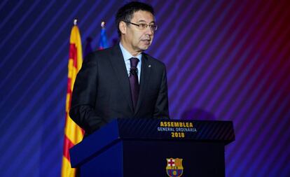 Josep Maria Bartomeu, en la Asamblea de Compromisarios del Barça.