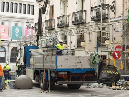 Obras de rehabilitación en un edificio del centro de Madrid.