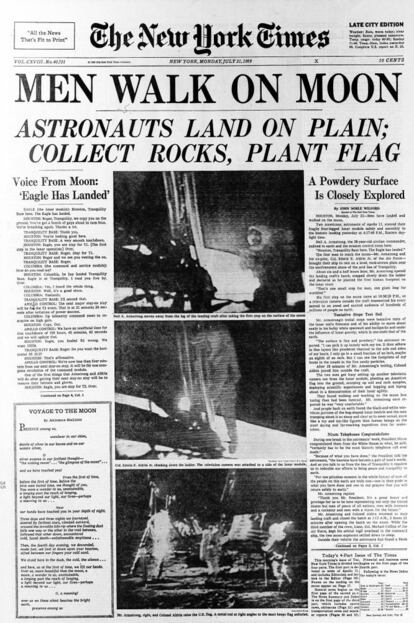 21 de julho de 1969. Primeira página do New York Times depois da aterrissagem do 'Apollo 11' à Lua.