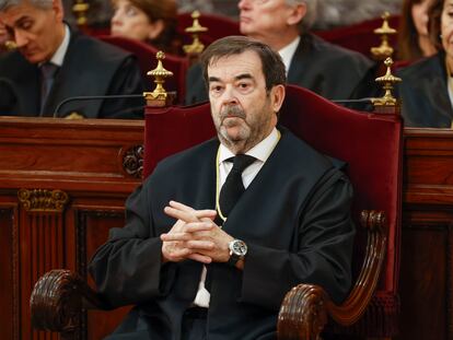El presidente interino del Consejo General del Poder Judicial, Vicente Guilarte, en la toma de posesión del fiscal general del Estado, Álvaro García Ortiz este miércoles en la sede del Tribunal Supremo de Madrid.