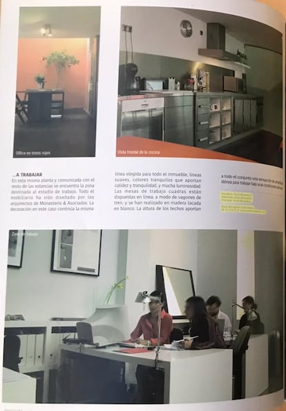 Revista 'Decórate', una publicación bianual. Es el número 2, del segundo semestre de 2004. A Rocío Monasterio le quedan todavía más de cinco años para licenciarse en arquitectura pero aquí aparece claramente como arquitecta. Se trata de un reportaje sobre su casa de la calle Menorca, la tercera vez que aparece en los medios de comunicación. Al final del artículo que parece más bien un anuncio de venta, aparecen claramente las tres ocupaciones que Monasterio decía ejercer esos años: arquitecta, interiorista y promotora.