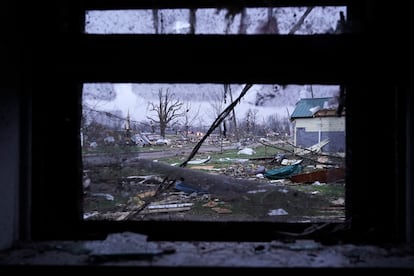 El paisaje desolador luego de las fuertes tormentas en Lakeview, Ohio, el 15 de marzo de 2024. 