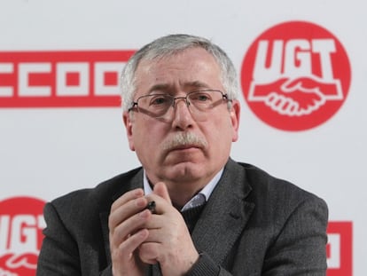 El secretario general de CCOO, Ignacio Fernández Toxo, en una rueda de prensa