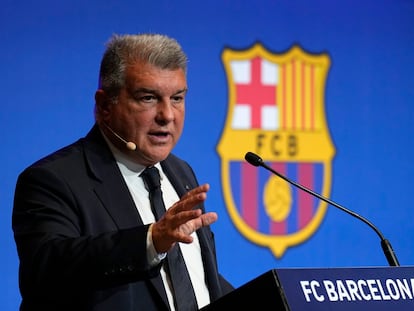 Joan Laporta, durante una rueda de prensa el 9 de febrero en Barcelona.