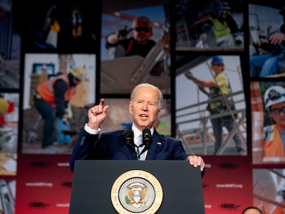 Joe Biden, este martes en un hotel de Washington, durante su discurso en un congreso sindical.