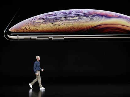 O executivo-chefe da Apple, Tim Cook, na apresentação do iPhone em setembro de 2018.